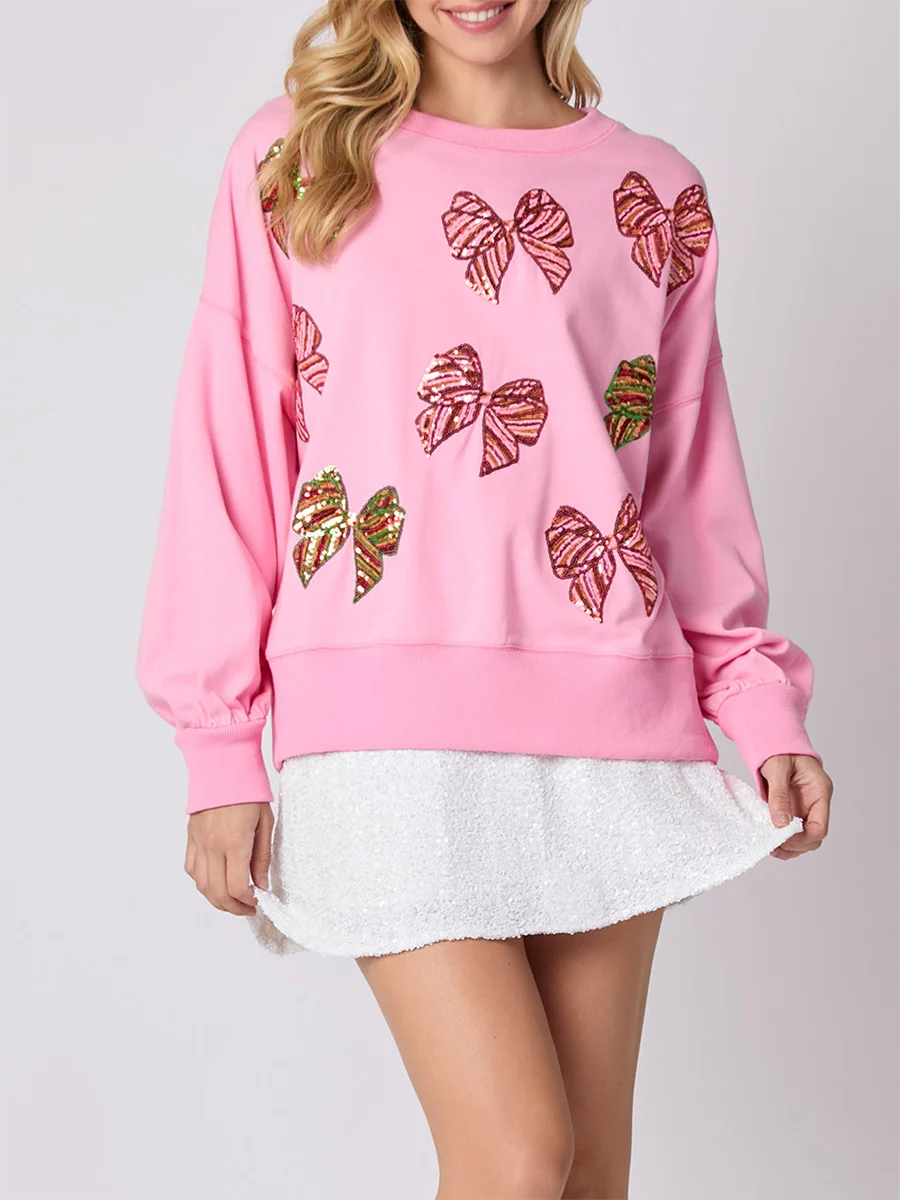 Женская толстовка большого размера с блестками и бантом повседневные топы