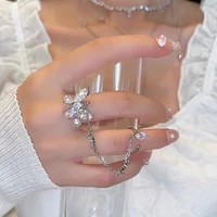 japan korea personality butterfly rings boho silver color adjust chain finger ring for women pearl zircon bride wedding jewelry