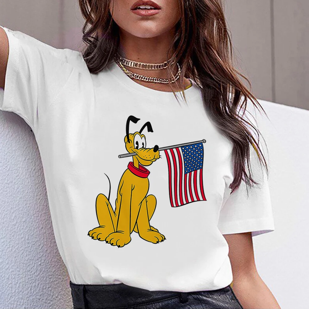 

Disney Pluto Usa Women T-shirts 4th of July Patriotism Fashion Popualr Instagram Clothes Free Shipping Kawaii Harajuku Tops Tee