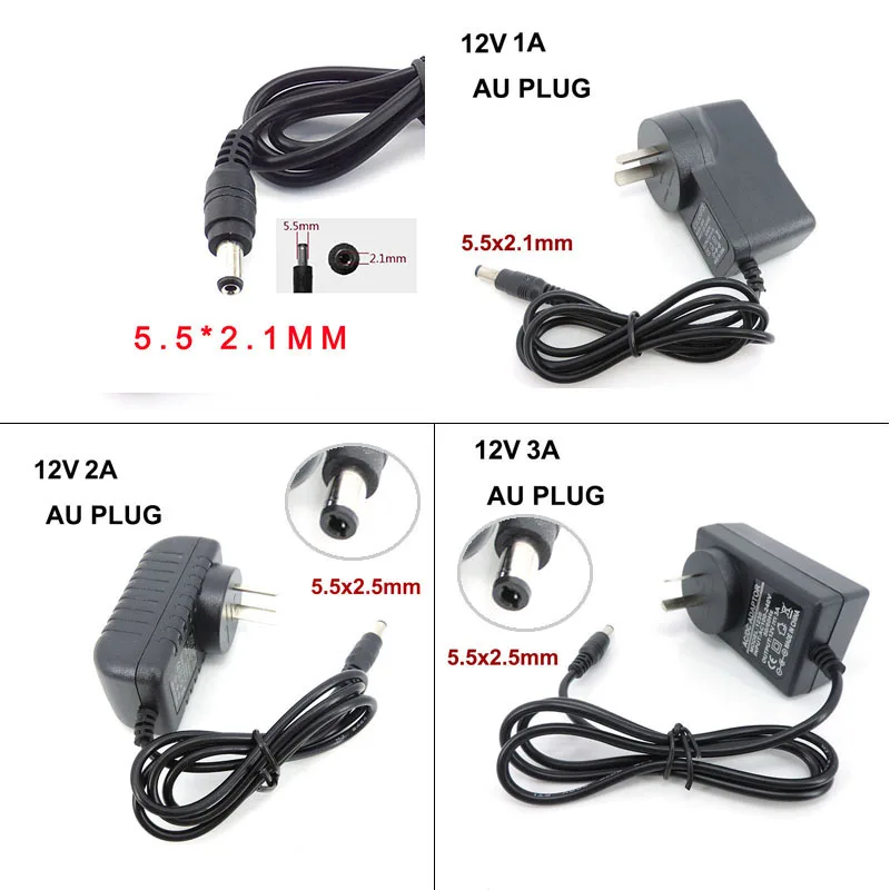AU NZ Plug AC 220V to Transformer Australia DC 12V 1A 2A 3A 2000ma 3000ma Блок питания Адаптер зарядного