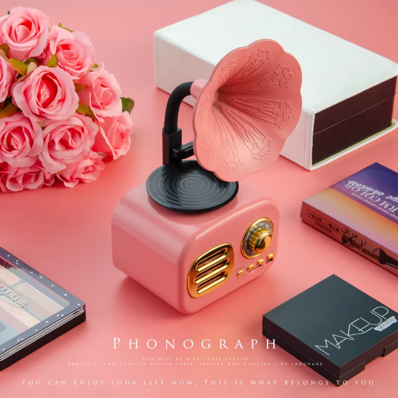 

Portable Retro Bluetooth Speaker Mini Wireless Gramophone Outdoor Speaker with TF Slot Large Capacity Battery