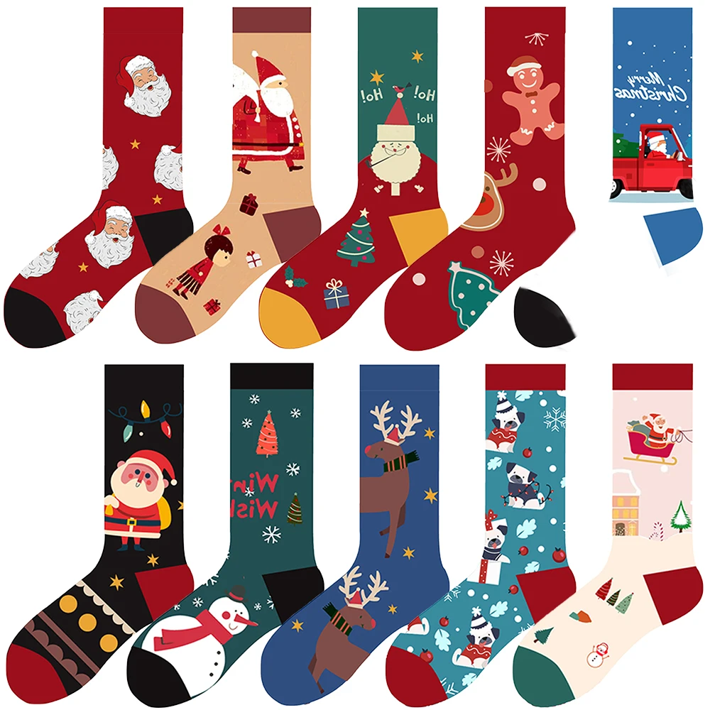 

Новые рождественские носки, милые женские носки на новый год, смешные носки с Санта Клаусом, елкой, снежинкой, оленем, снегом, хлопковые носк...
