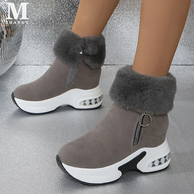 Женские замшевые ботильоны на меху полусапожки платформе и среднем каблуке