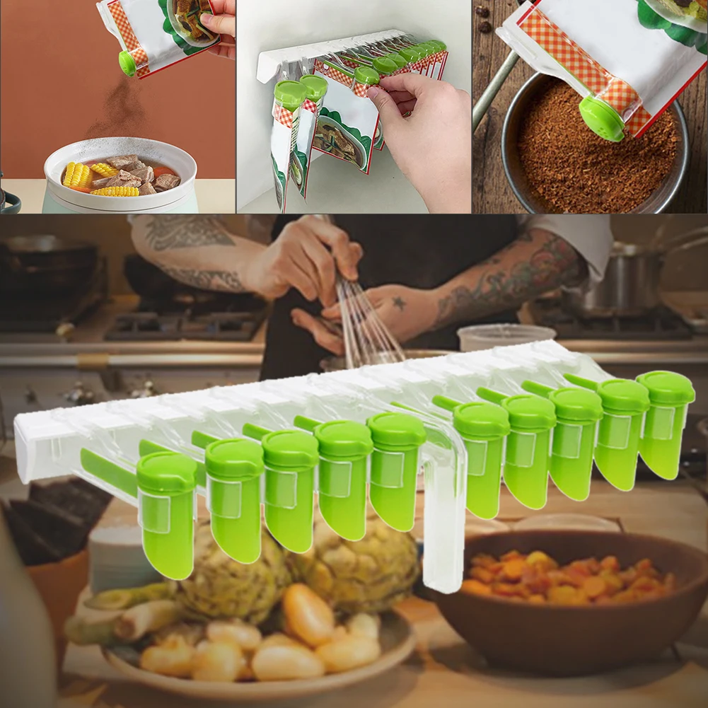 

Wall Hanging Seasoning Pack Storage Rack Durable Detachable 10-Grid Spice Bag Organizer Kitchen Supplies Easy To Install