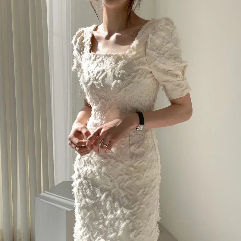 

South korea Chic Retro Tassel Sheath Dress Young Style Spring and Autumn Temperament Backless Elegant Waist Hugging Slimming ...