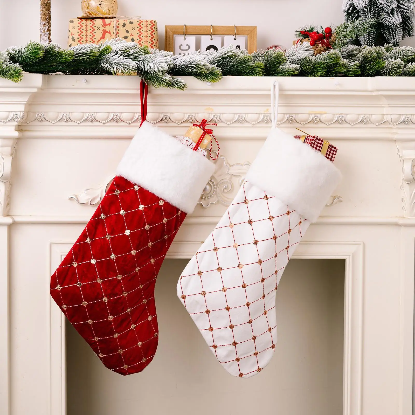 

Рождественские чулки с блестками висячий чулок детский мешок для конфет Подарочный мешок камин Рождественская елка Декор новогодние подвесные носки