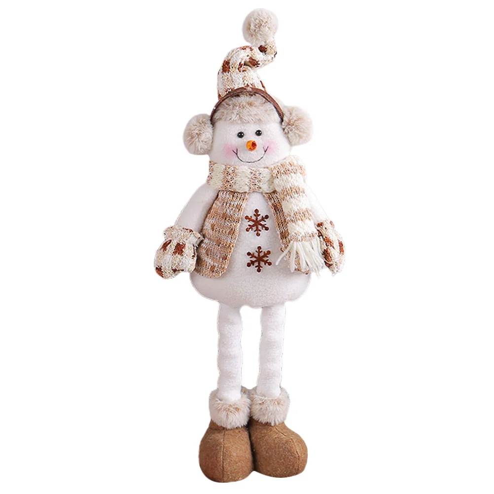 

Christmas Plush Standing Figurines Telescopic Length Christmas Ornament Snowman Reindeer Doll Retractable Long Legs Stuffed