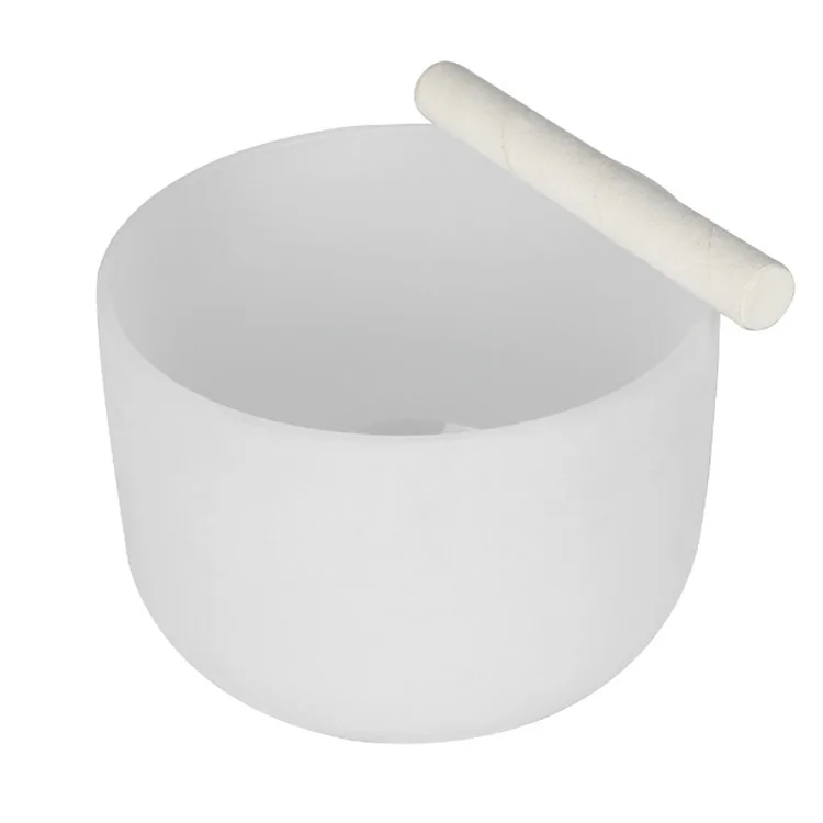 

Quartz Crystal Singing Bowl A# Note Third Eye Chakra White 18" with Suede Striker