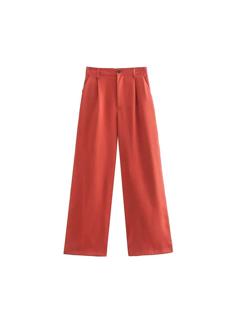 Women Fashion High Waist Wide Leg Zipper Trousers Female Vintage Ankle Solid With Seam Trousers Office Lady Wear Pants