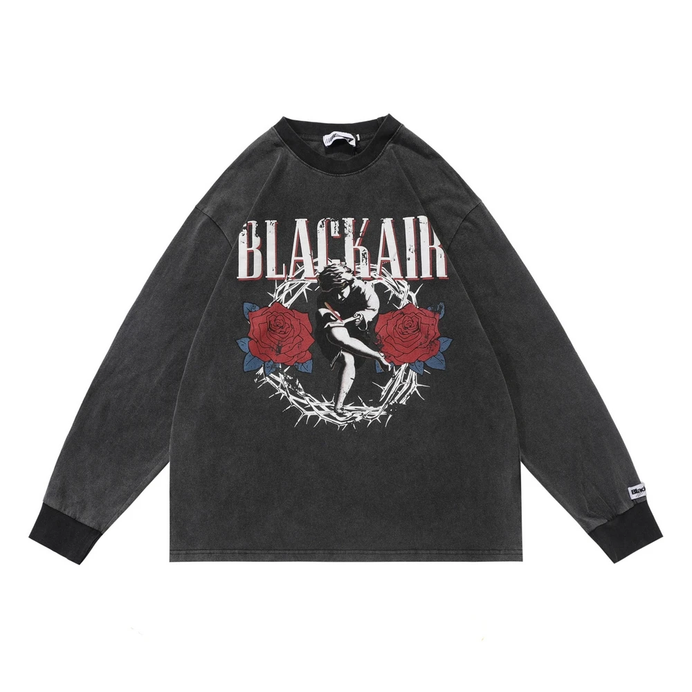 

Women's Sweatshirt Abstract Rose Flower Statue Graphic Print Retro Long Sleeves Pullover Tops Hip Hop High Street 2022 Clothes