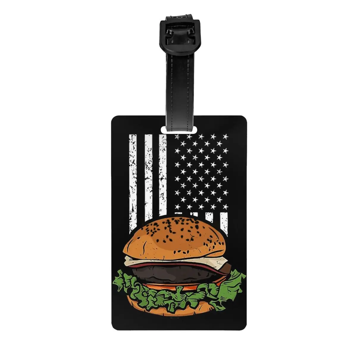 

American Flag Hamburger Luggage Tags Suitcase Travel Accessories Silica Gel Burger Fast Food Holder Baggage Boarding Tags Name