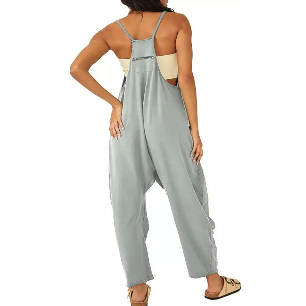 Jumpsuit Women Suspenders Playsuits Summer Sleeveless Wide Leg Loose Casual Rompers Baggy Overalls Pockets Homewear Outfit