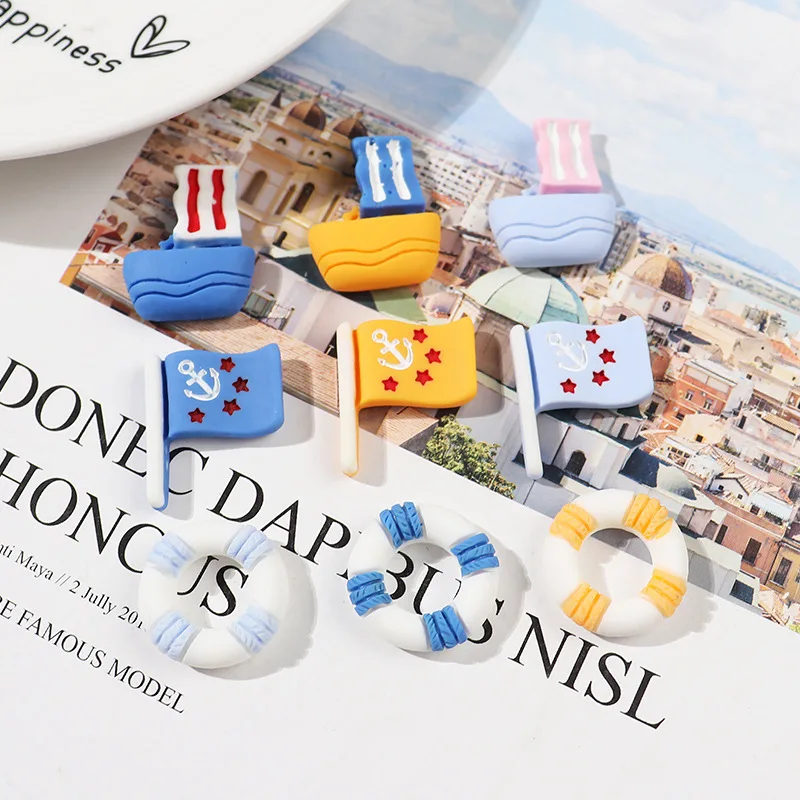 

Ocean Series 10Pcs Cartoon Anchor Lifebuoy Sailor Suit Planar Resin Bow Materials DIY Arts Crafts Home Decoration Accessories