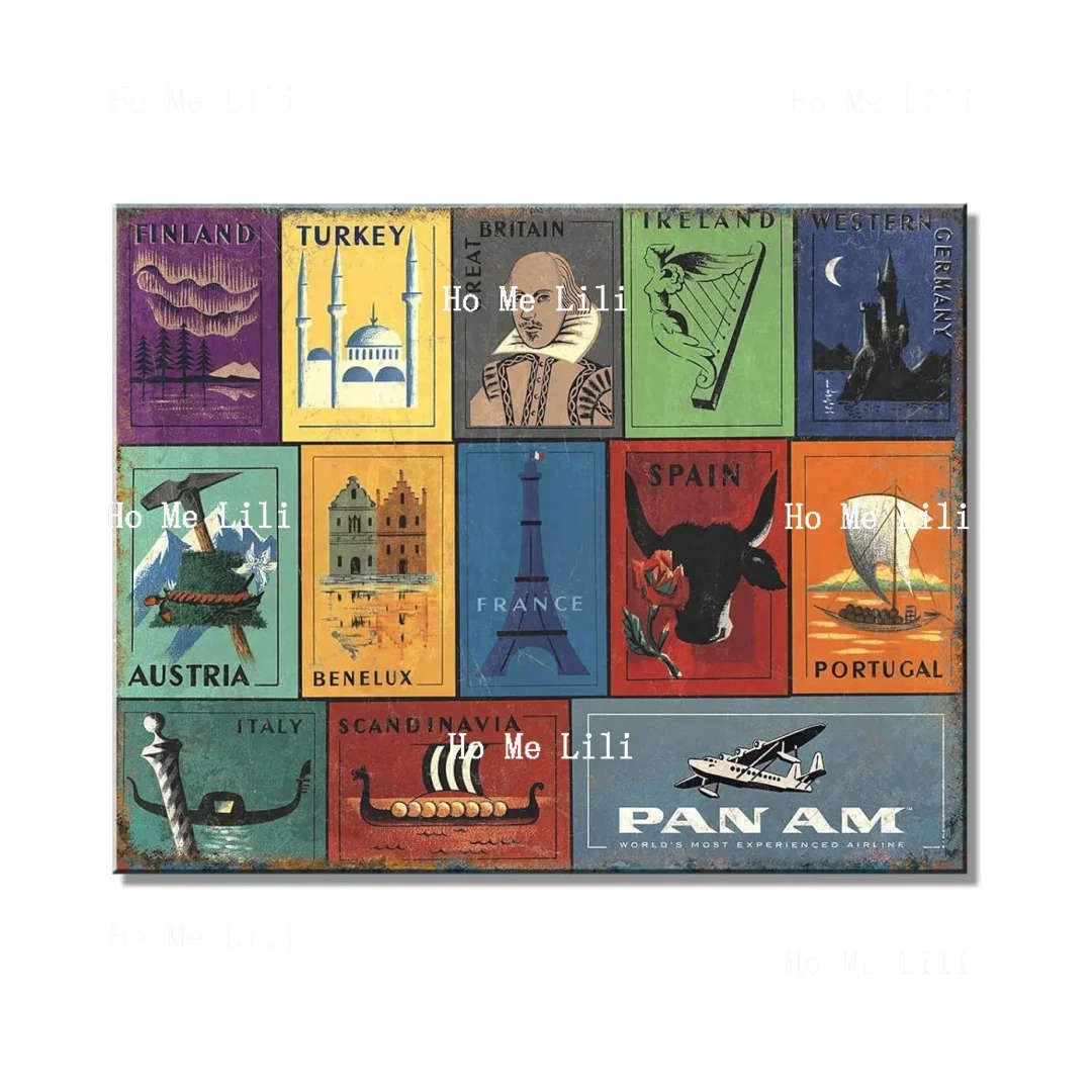 Pan Am евро штампы жестяной знак Ностальгический винтажный металлический декор для