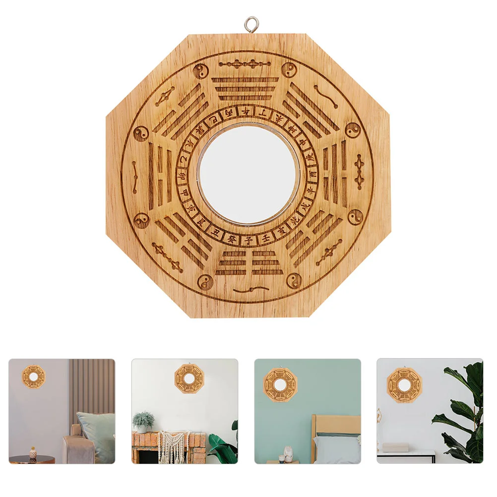 

Mirror Bagua Chinese Ornament Convex Ornaments Concave Pendant Wood Hanging Fengshui Blessing Gift Housewarming Yang Ancient Set