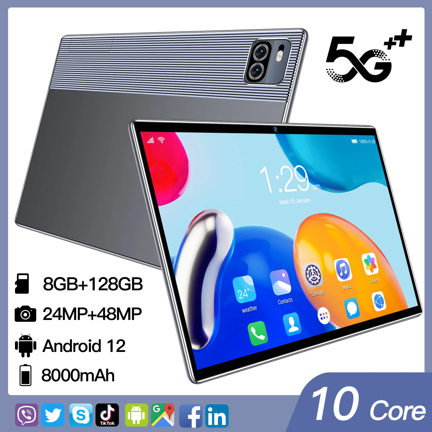 

10,1-дюймовый телефон, 8 ГБ + 128BG, Android 12, полный экран