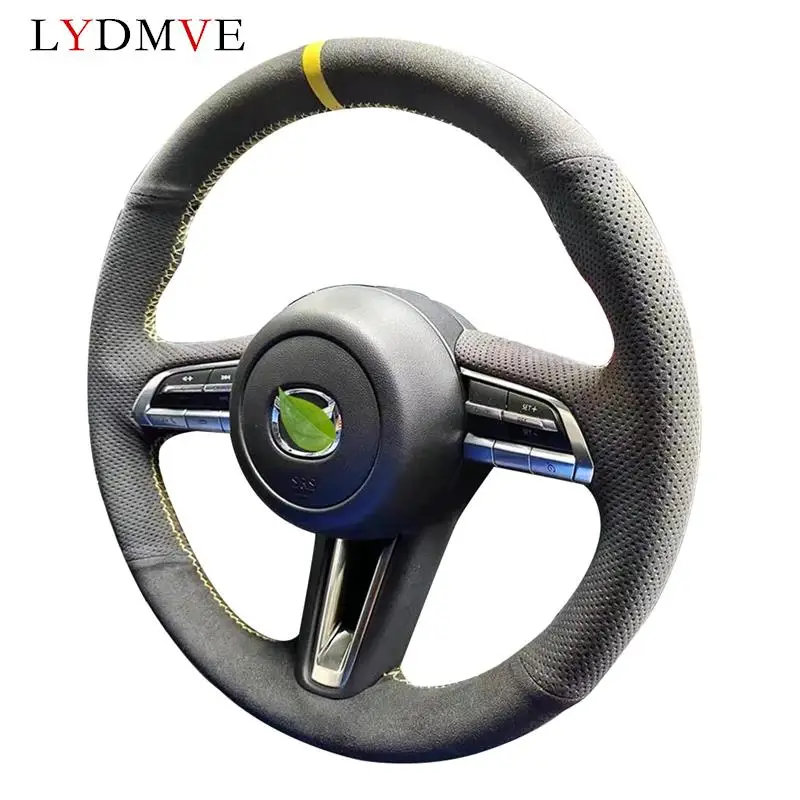 

Прошитая вручную Нескользящая черная замшевая кожа для Mazda чехол рулевого колеса автомобиля CX30 2019-2020 Mazda 3 Axela 2019-2020