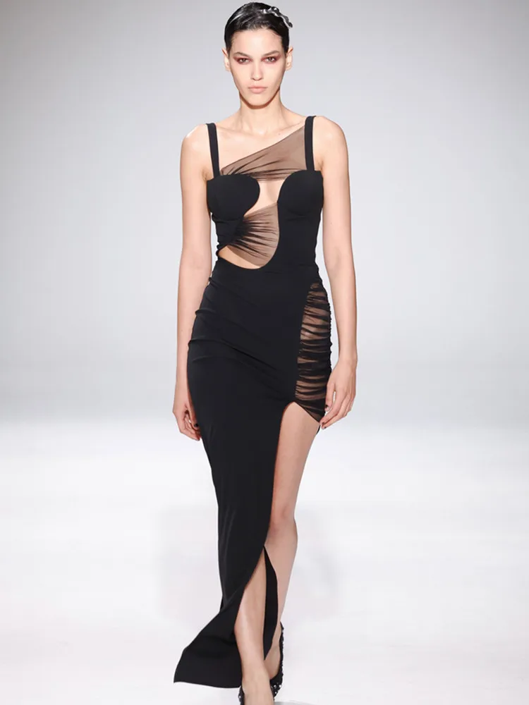 

Женское летнее модное сексуальное Сетчатое Черное Платье макси с квадратным вырезом, длинное облегающее Бандажное платье 2023, элегантное вечернее Клубное платье