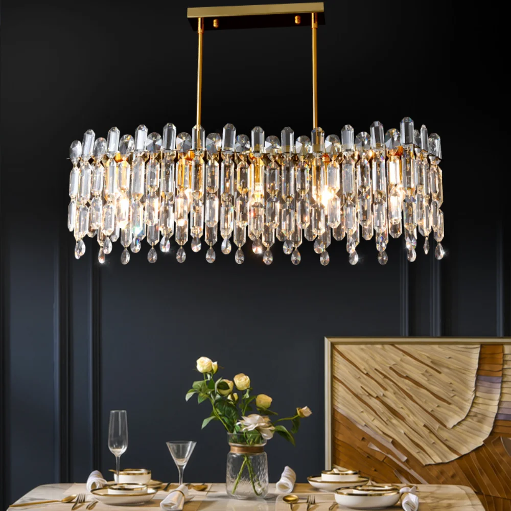 

Modern Dining Room S Shape Led Pendant Lights Lustre K9 Crystal Rod Hanging Lamp Luxury Gold Pendant Lighting Led Home Deco Lamp