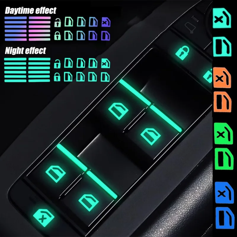 

Car Window Button Night Fluorescent Decal Car Window Lifting Switch Colorful Luminous Sticker Car Interior Glow Reminder Sticker