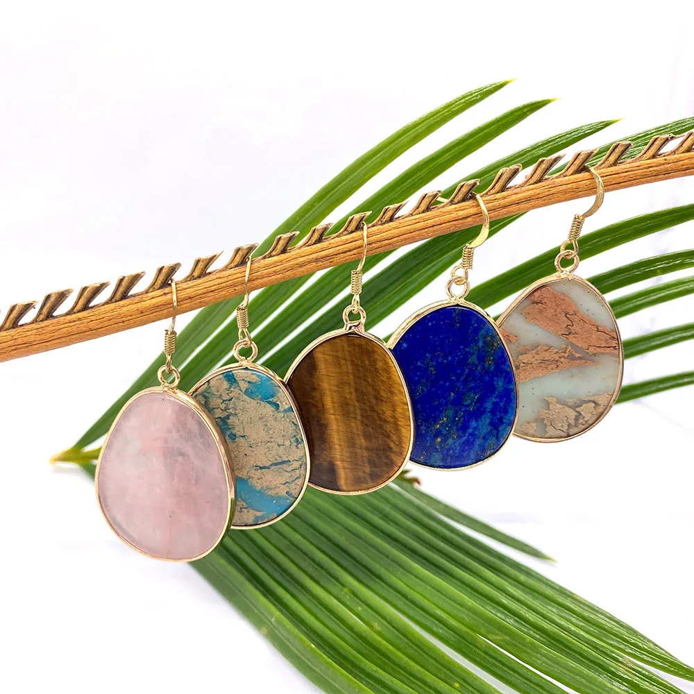 

Natural Stone Drop Shape Pendant Earrings 26x35mm Fashion Lapis Lazuli DIY Elegant Lady Stud Earrings Charm Jewelry Wholesale