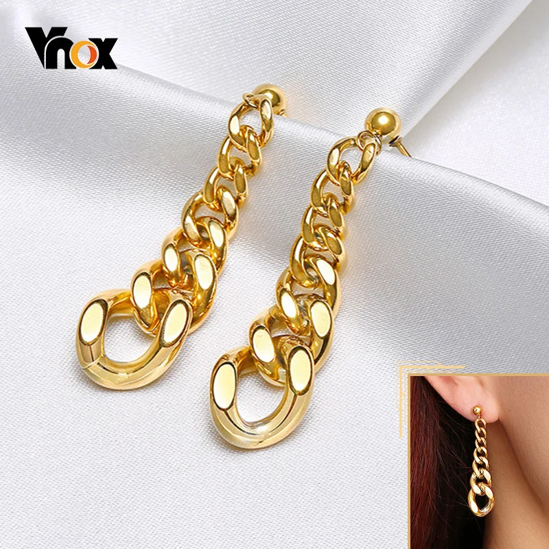 

Vnox 11mm Width Chain Dangle Earrings for Women,Bold Stainless Steel Miami Cuban Curb Chain Drop, Gothic Statement Punk Jewelry