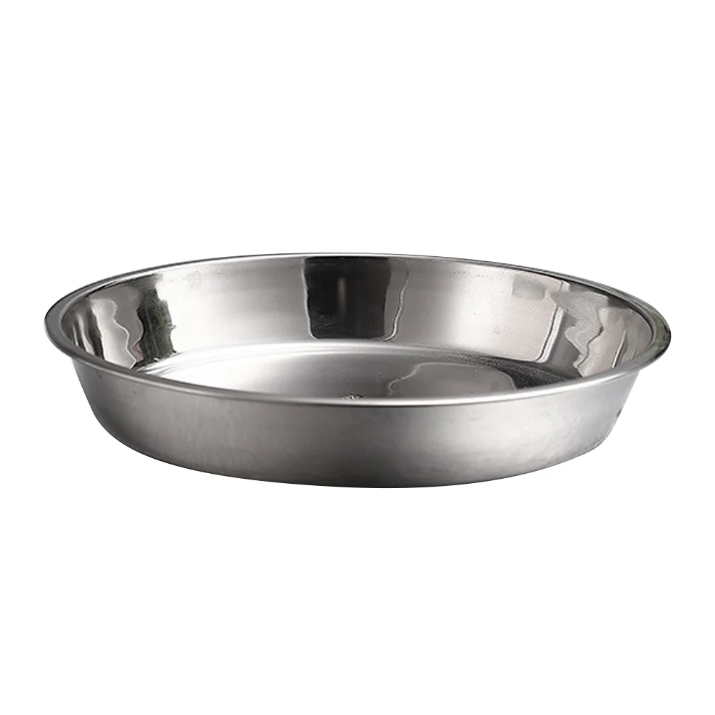 

Plate Plates Steel Stainless Round Dinner Pan Metal Baking Dish Cake Serving Deep Fruittray Divided Eatingdessert Camping