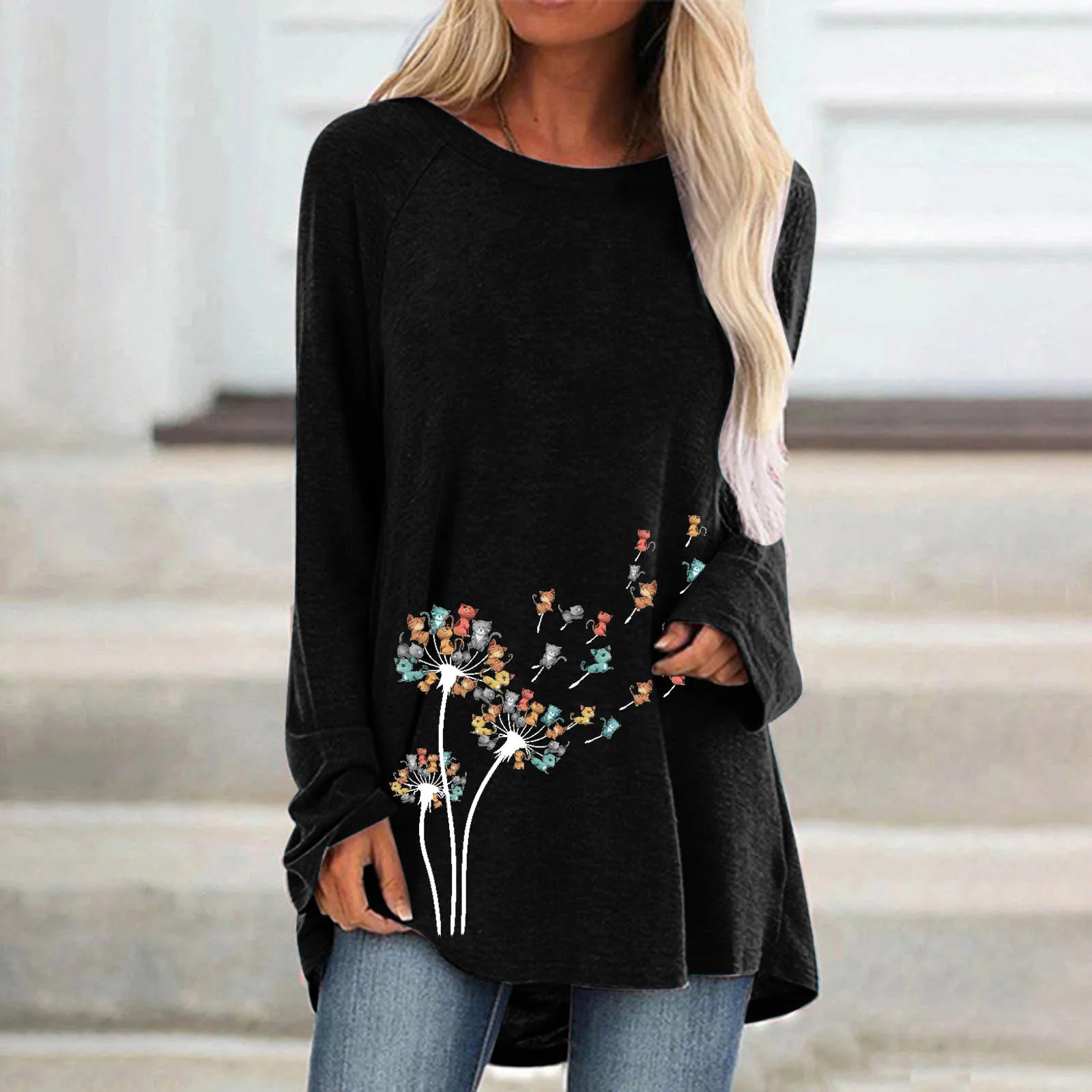

Womens Casual Crew Neck Raglan Dandelion Alphabet Printing Long Sleeve Tshirts Blouse Womens White Long Sleeve Athletic Shirt