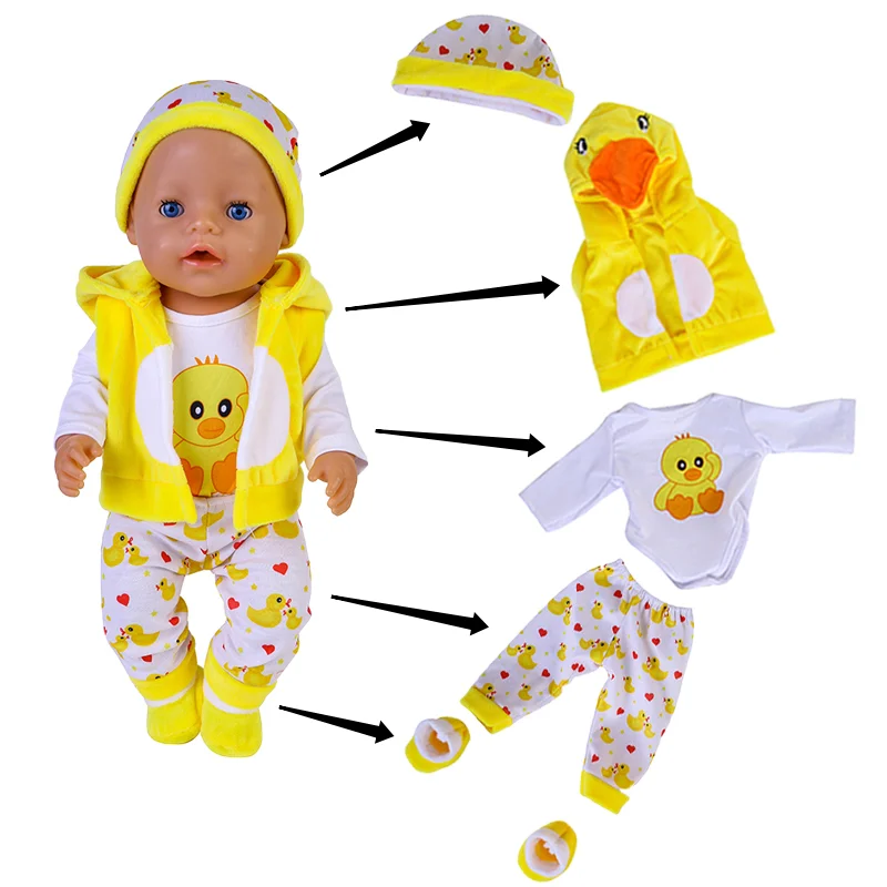 

43-45cm Doll Clothes 17 Inch Lovely Duck Five Piece Suit 1/4 Bjd Doll Costume Baby Born American Girl Birthday Festival Gifts