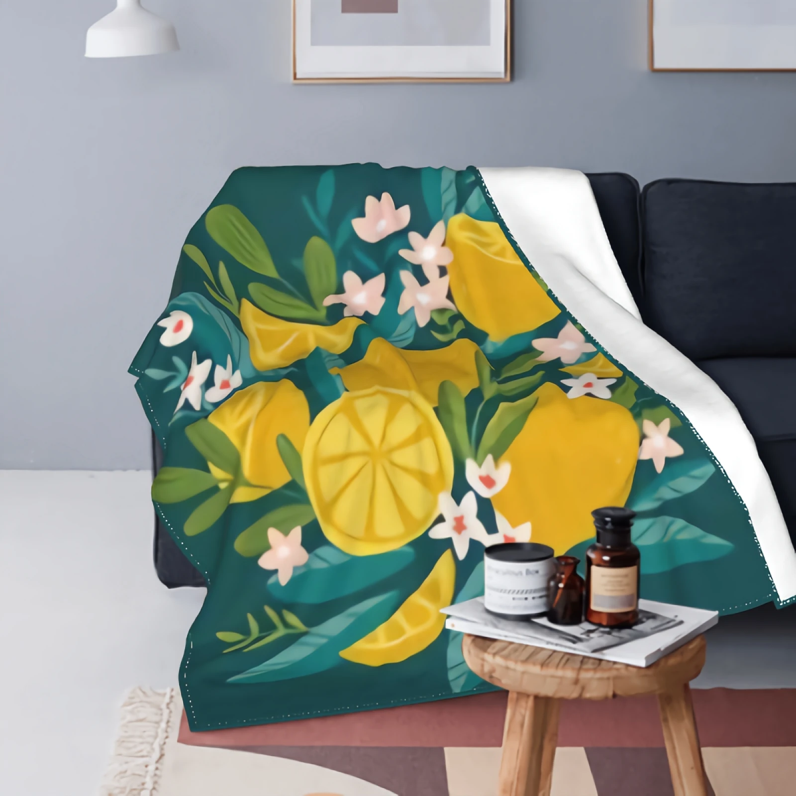

Tropical Lemon Fruit Ultra Soft Throw Blanket Blooming Lemon Citrus Tree Lightweight Flannel Fleece Blanket