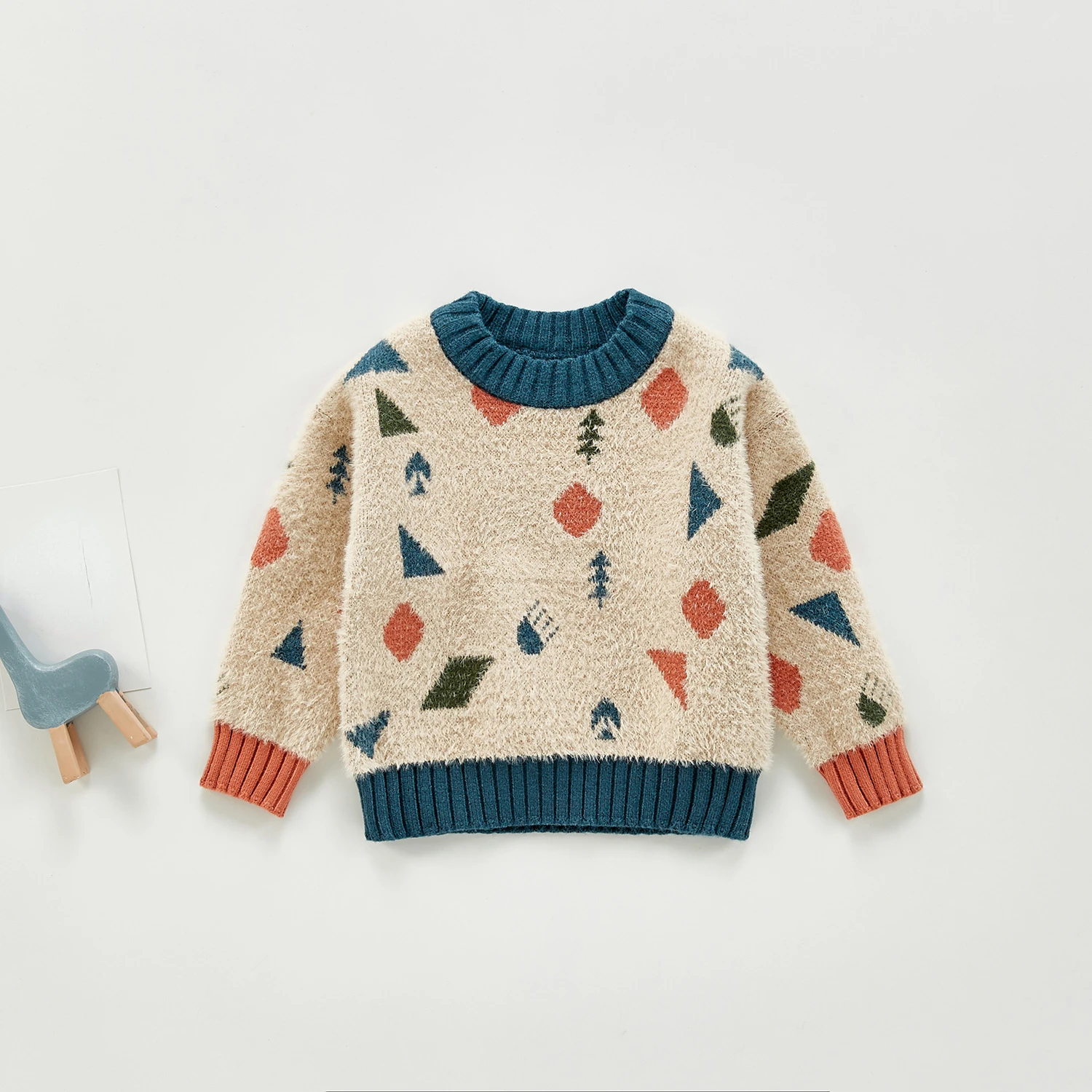RiniLucia Autumn Winter New Toddler Boys Girls Geometric Long Sleeve Sweaters Coat Children Sweaters Kids Knit Pullovers Tops