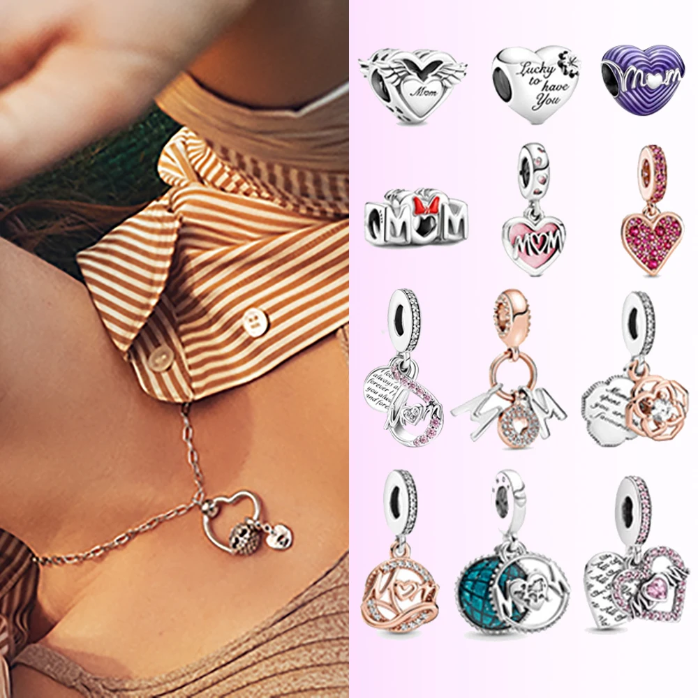 

2022 Mother's Day Hot Sale 925Sterling Silver Beads Openwork Heart Mum Charm Fit Pandora Women Bracelet amp Necklace Diy Jewelry