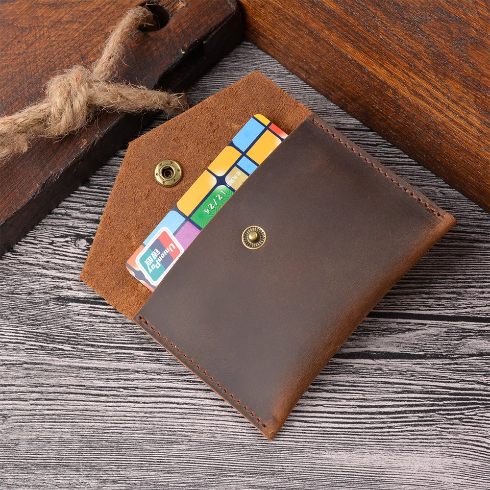 

Handmade Crazy Horse Genuine Leather Wallet Unique Vintage Coin Purse Card Holder Slim Small Front Pocket Craft Creative Gift