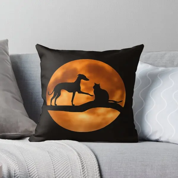 

Italian Greyhound Cat And Moon Printing Throw Pillow Cover Fashion Office Car Bed Fashion Hotel Decorative Pillows not include