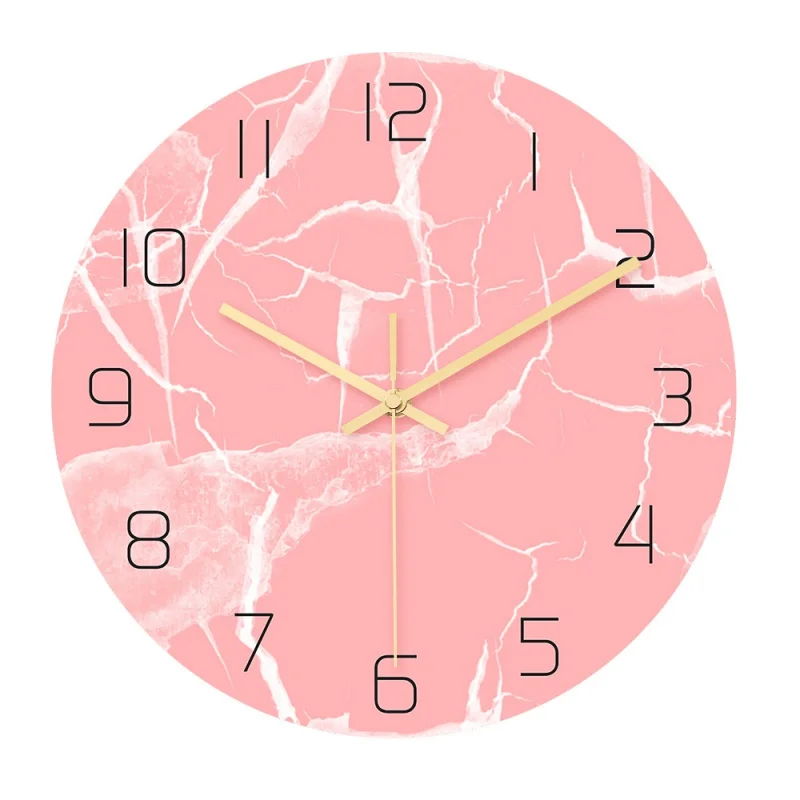 

[Wall Decor] Clock015 Creative Simple Pink Marble Wall Clock Acrylic UV Printing Clock Living Room Decoration