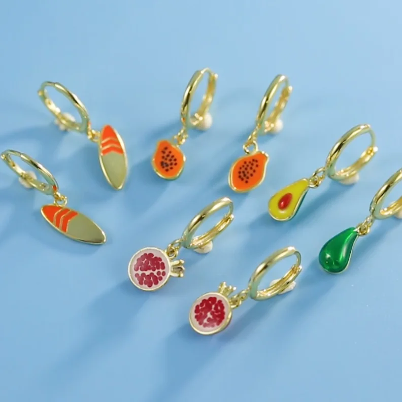 

CANNER Cute Hoop Earrings For Women 925 Silver INS Huggie Earrings Dripping Oil Fruit Marine Octopus Pendientes 2021 Trend