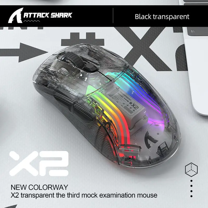 

RYRA Attack Shark X2RGB Luminous Wireless Bluetooth Three-Mode Transparent Mouse Girls Game Electronic Competition Game Mouse