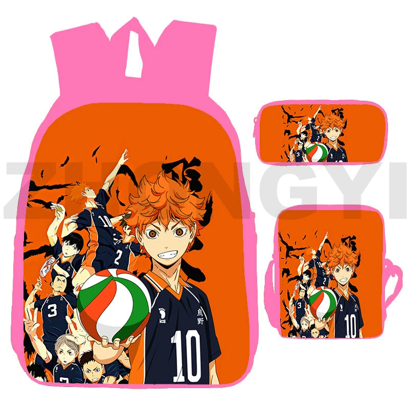 Рюкзаки и дорожные сумки для девочек-подростков, аниме 3 в 1, 16 дюймов, Karasuno 3D Nekoma, розовые японские школьные ранцы для мужчин
