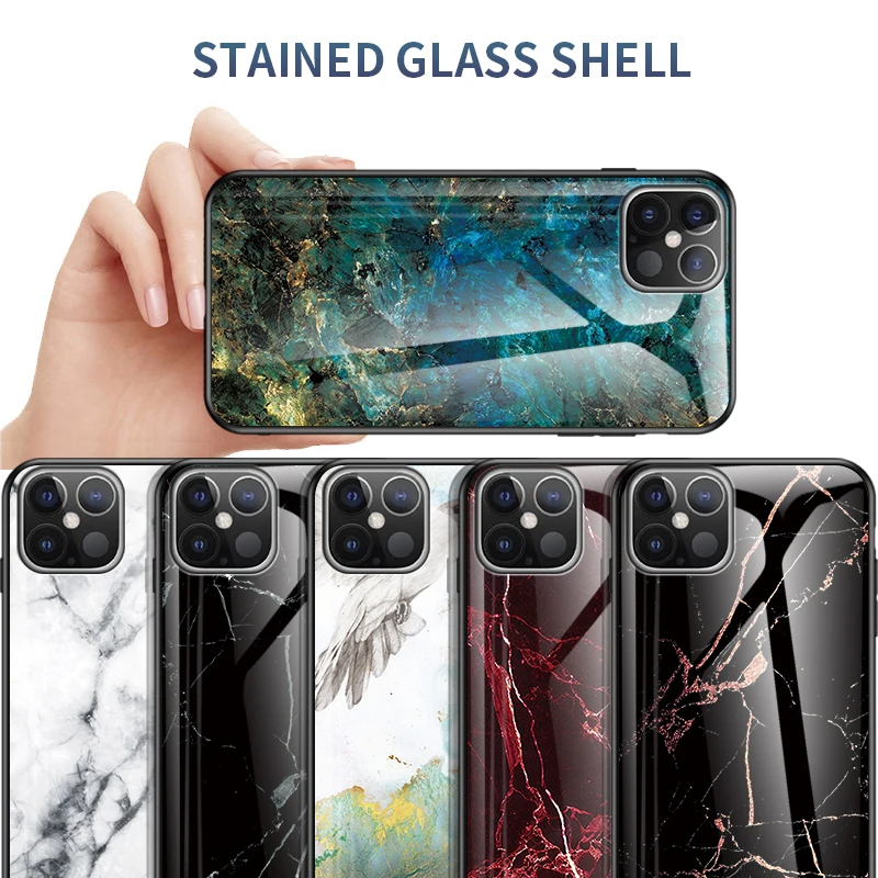 

For iphone13Pro 12 mini 11ProMax SE2020 XR XS X 8 7 Plus 6 6S 5 5S SE phone Case Gradient Marble Tempered Glass Protective Cover