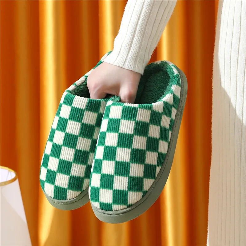 

Womens Winter Warm Home Plaid Slipper Kawaii Cartoon Plush Contton Indoor Funny Cute Fuzzy House Floor Shoes Female Checkerboard