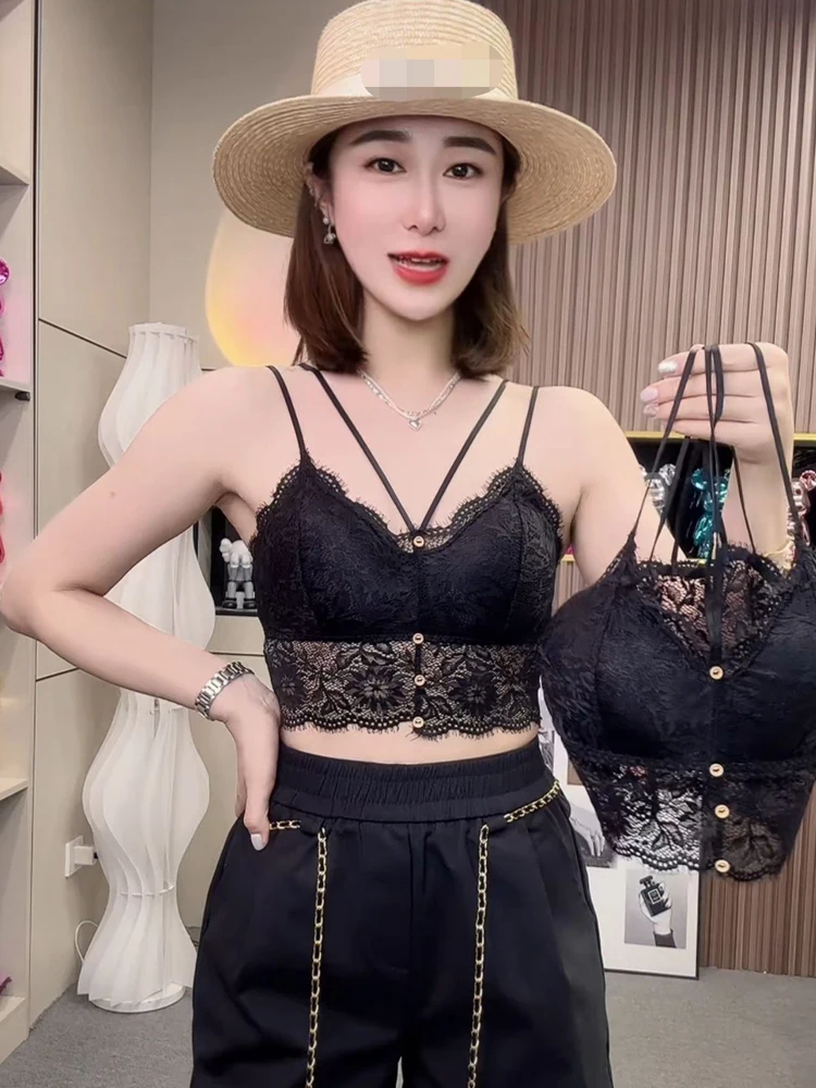 Лето 2024 новая мода с накладкой на грудь французское кружево красивой спинкой