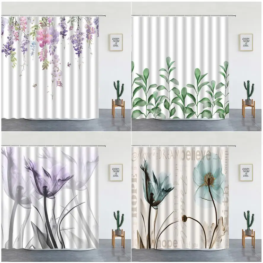 

Тюльпан, цветы, занавеска для душа, растения, листья, акварель, фиолетовый цветочный цвет, весна, простая Полиэстеровая ткань, домашний декор...