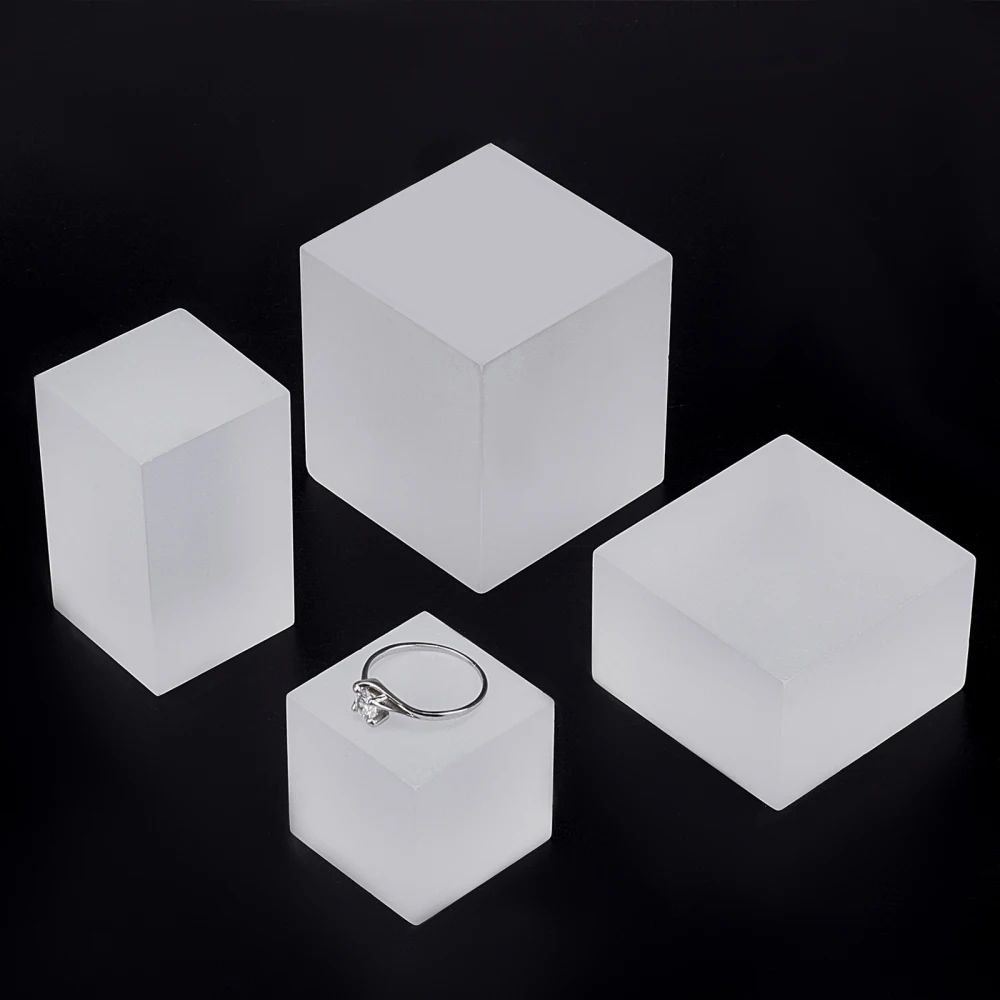 4Pcs Mixed Sizes Frosted Acrylic Cube Display Stands for Jewelry Presentation Ornaments Holder Organizer Rack Cosmetic Stand Pad