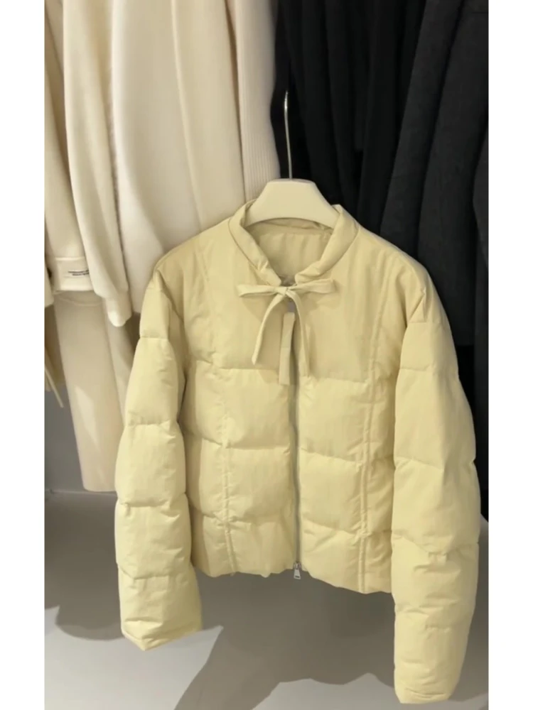 Хлопковая стеганая куртка цвета хаки с бантом на молнии Верхняя одежда Женская