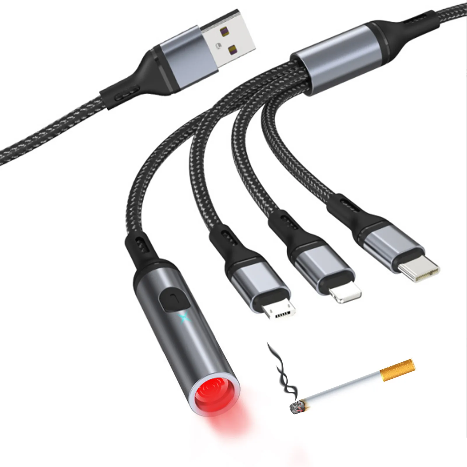 

Multi Charging Cable 4 In 1 Universal Multiple Fast Charging Cord Nylon Braided Fast Charging Cord Adapter With Cigars Lighter