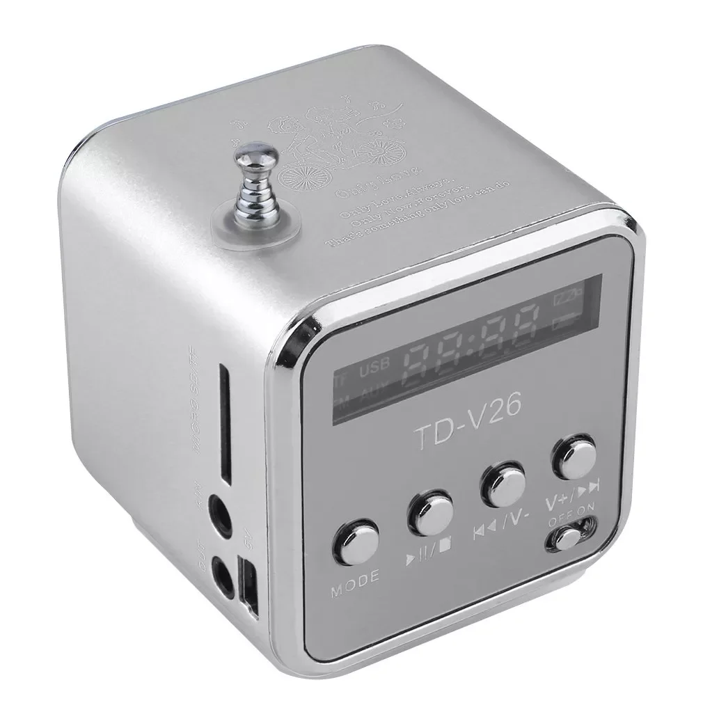

Portable Aluminum Alloy TD-V26 Mini Speaker Portable Digital LCD Sound Micro SD/TF FM Radio Music Stereo Loudspeaker for Laptop
