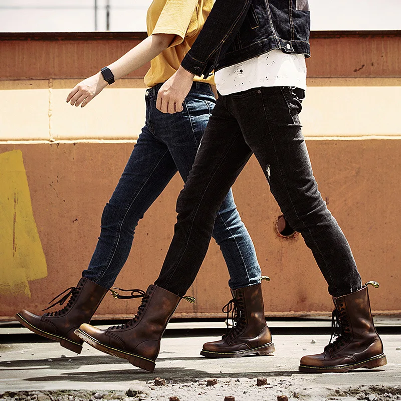 Winter High Top Martin Boots Men's Round Head Outdoor Desert Army Boots Couple Genuine Leather Long Sleeve Large Women's Boots