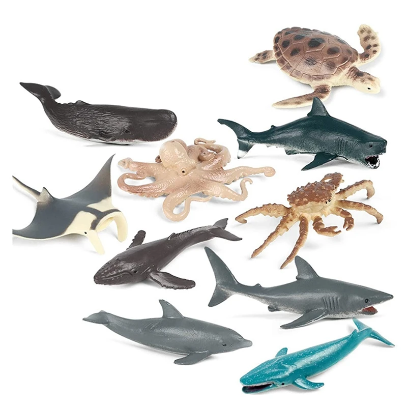 

10Pcs Mini Safari Animals Statue Realistic Plastic Sea Animal Statue Toy, Kid's Party Supplies Cake Topper