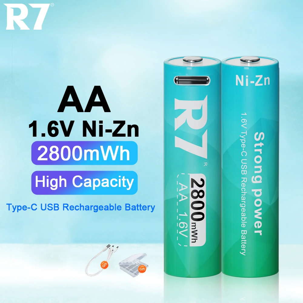 

R7 Brand AA Battery Ni-Zn 1.6V 2800mWh Nickel-Zinc USB AA Rechargeable Battery Batteries Baterias For Flashlight toy camera