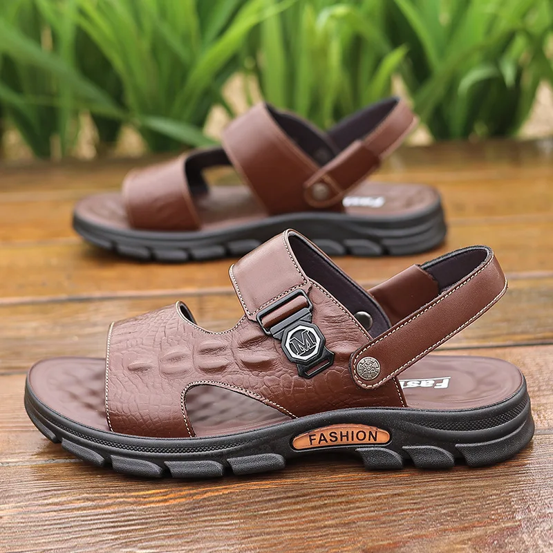 SALUDAS Men's Sandals Summer Men's Slippers Anti Slip Breathable Comfortable Leather Men's Casual Sandals Beach Sandals
